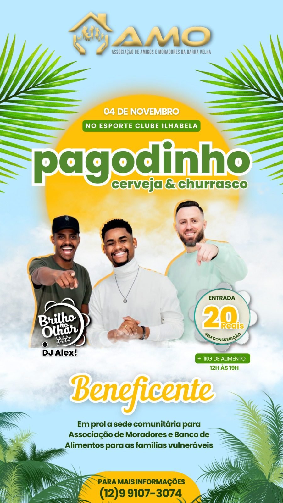 #Apoio - Prepare-se para um dia cheio de música e solidariedade! Neste próximo sábado, dia 04/11, o Esporte Clube Ilhabela será palco do Show de Pagode Beneficente com a banda Brilho no Olhar.