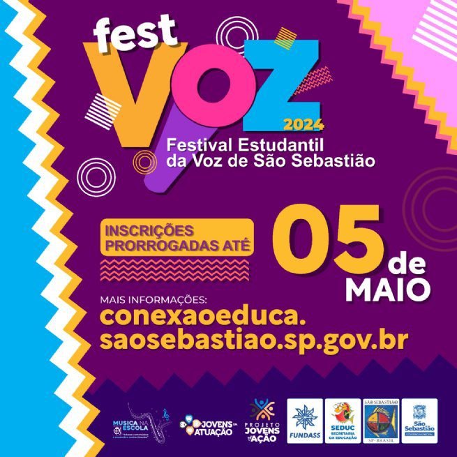 Prorrogadas as inscrições para Festival Estudantil da Voz de São Sebastião