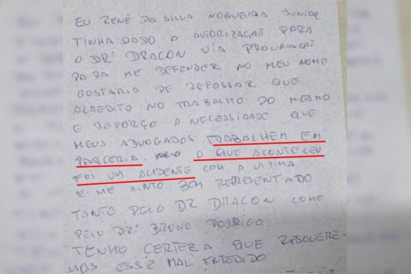 O empresário Renê da Silva Nogueira Júnior, de 47 anos, que matou a tiros o gari Laudemir de Souza Fernandes, de 44 anos, escreveu uma carta (foto em destaque)
